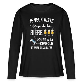 je veux juste console et boire de la bière - T-shirt manches longues Premium bio Femme - noir - Devant - Julia (174cm)