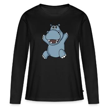 Nilpferd - Frauen Premium Bio Langarmshirt - Schwarz - Vorne - Julia (174cm)