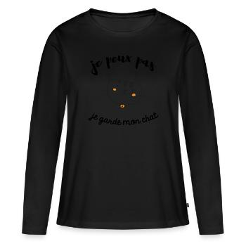 je peux pas humour chat - T-shirt manches longues Premium bio Femme - noir - Devant - Julia (174cm)