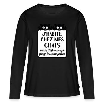 chat domestique - T-shirt manches longues Premium bio Femme - noir - Devant - Julia (174cm)