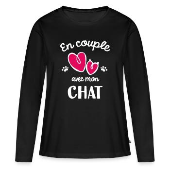t shirt chat femme - T-shirt manches longues Premium bio Femme - noir - Devant - Julia (174cm)