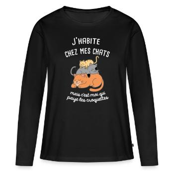 t-shirt chat femme - T-shirt manches longues Premium bio Femme - noir - Devant - Julia (174cm)