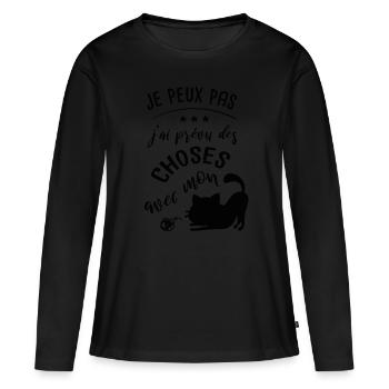 humour chat femme - T-shirt manches longues Premium bio Femme - noir - Devant - Julia (174cm)
