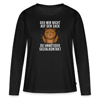 Unnötiger Sozialkontakt Mittelfinger Bär Spruch - Frauen Premium Bio Langarmshirt - Schwarz - Vorne - Julia (174cm)