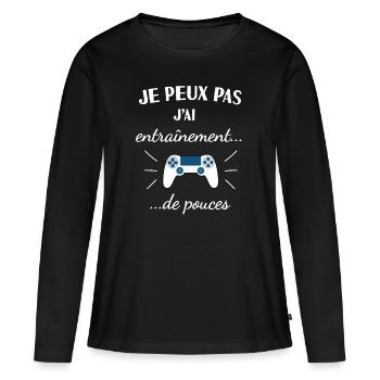 humour jeux vidéos - T-shirt manches longues Premium bio Femme - noir - Devant - Julia (174cm)