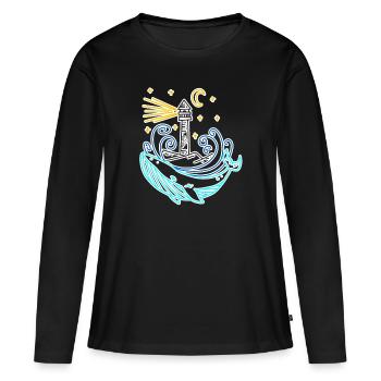 Phare côte mer mer - T-shirt manches longues Premium bio Femme - noir - Devant - Julia (174cm)