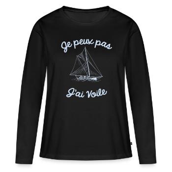 Je ne peux pas j'ai Voile - T-shirt manches longues Premium bio Femme - noir - Devant - Julia (174cm)