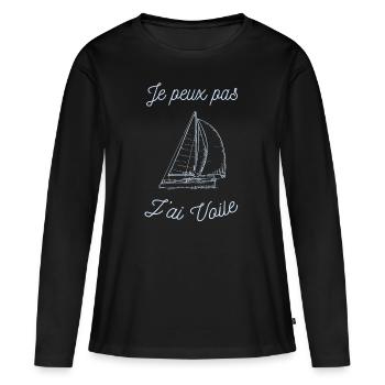 tee shirt voilier - T-shirt manches longues Premium bio Femme - noir - Devant - Julia (174cm)