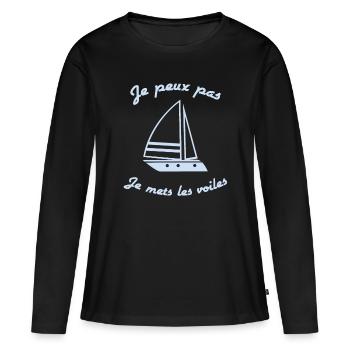 Je Peux Pas, Je Mets les Voiles Retraité - T-shirt manches longues Premium bio Femme - noir - Devant - Julia (174cm)