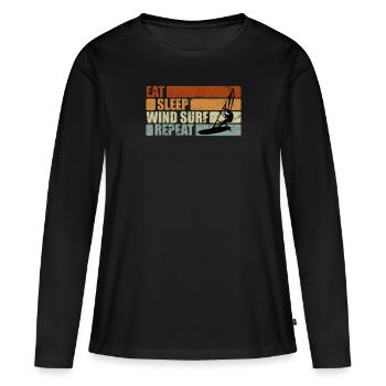 Eat Sleep Windsurf Repeat Windsurfer Geschenk - Frauen Premium Bio Langarmshirt - Schwarz - Vorne - Julia (174cm)