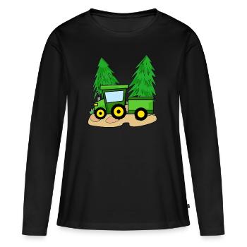 Traktor mit Anhänger - Frauen Premium Bio Langarmshirt - Schwarz - Vorne - Julia (174cm)