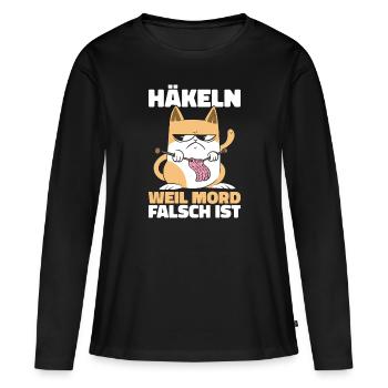 Wolle Stricken Häckeln - Frauen Premium Bio Langarmshirt - Schwarz - Vorne - Julia (174cm)