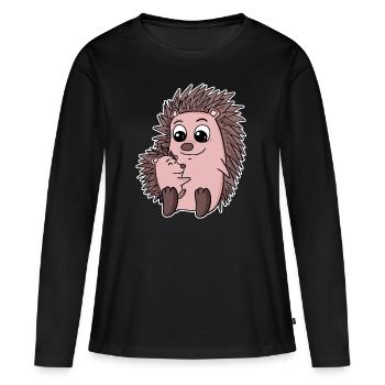 Igel Familie - Igel mit Baby - Igel Motiv - Frauen Premium Bio Langarmshirt - Schwarz - Vorne - Julia (174cm)