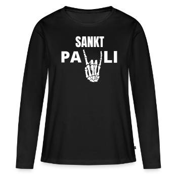St Pauli. Éventail St pauli Éventail Paulianer Hamburger - T-shirt manches longues Premium bio Femme - noir - Devant - Julia (174cm)