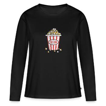 Pop-corn - T-shirt manches longues Premium bio Femme - noir - Devant - Julia (174cm)