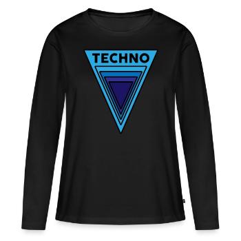 Techno Techno Techno Blue Triangles Hard Dark Acid - T-shirt manches longues Premium bio Femme - noir - Devant - Julia (174cm)