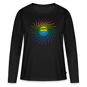 Rainbow Heart, Gay Pride, LGBT, LGBTQ, Rave, CSD - T-shirt manches longues Premium bio Femme - noir - Devant - Julia (174cm)