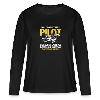 Pilot Flugzeug Fliegen Flieger Geschenk - Frauen Premium Bio Langarmshirt - Schwarz - Vorne - Julia (174cm)