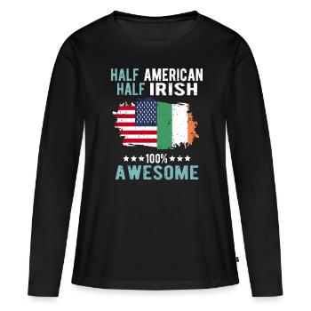 Moitié américain moitié irlandais - T-shirt manches longues Premium bio Femme - noir - Devant - Julia (174cm)