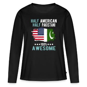 Moitié Américain Moitié Pakistanais - T-shirt manches longues Premium bio Femme - noir - Devant - Julia (174cm)