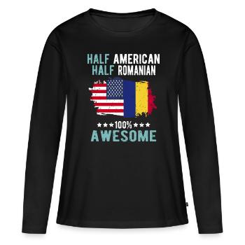 Moitié américain moitié roumain - T-shirt manches longues Premium bio Femme - noir - Devant - Julia (174cm)