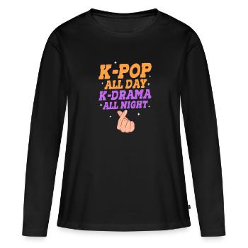 K-Pop - Frauen Premium Bio Langarmshirt - Schwarz - Vorne - Julia (174cm)