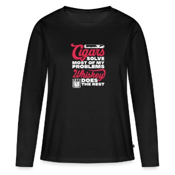 Cigare Whisky Fumer Fumer Cigare Cadeau - T-shirt manches longues Premium bio Femme - noir - Devant - Julia (174cm)