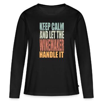 Restez calme Vigneron disant Cadeau Vigneron - T-shirt manches longues Premium bio Femme - noir - Devant - Julia (174cm)
