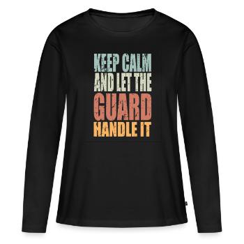Gardez calme l’agent de sécurité en disant le cadeau de l’agent de sécurité - T-shirt manches longues Premium bio Femme - noir - Devant - Julia (174cm)