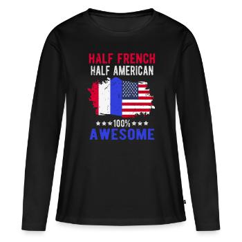 Moitié Français moitié américain - T-shirt manches longues Premium bio Femme - noir - Devant - Julia (174cm)