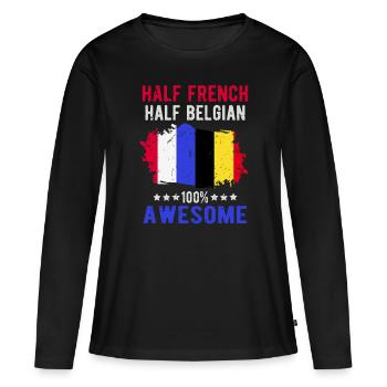 Moitié Français moitié belge - T-shirt manches longues Premium bio Femme - noir - Devant - Julia (174cm)
