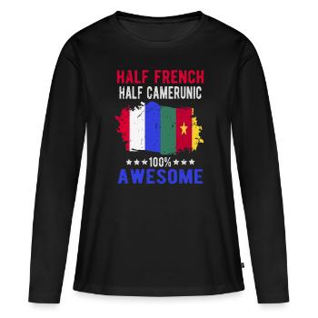 Moitié Français moitié camerounais - T-shirt manches longues Premium bio Femme - noir - Devant - Julia (174cm)