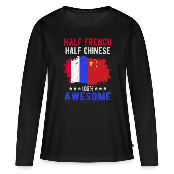 Moitié Français moitié chinois - T-shirt manches longues Premium bio Femme - noir - Devant - Julia (174cm)