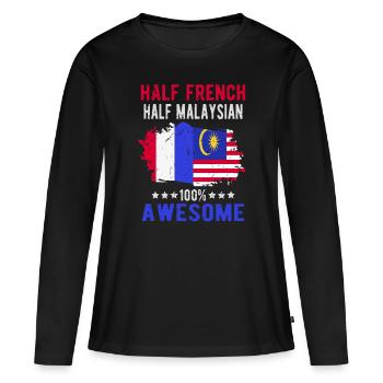 Moitié Français moitié malaisien - T-shirt manches longues Premium bio Femme - noir - Devant - Julia (174cm)