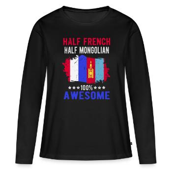 Moitié Français moitié mongol - T-shirt manches longues Premium bio Femme - noir - Devant - Julia (174cm)