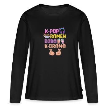 K-Pop Ramen Bubble Tea Koreanisch Musik Geschenk - Frauen Premium Bio Langarmshirt - Schwarz - Vorne - Julia (174cm)