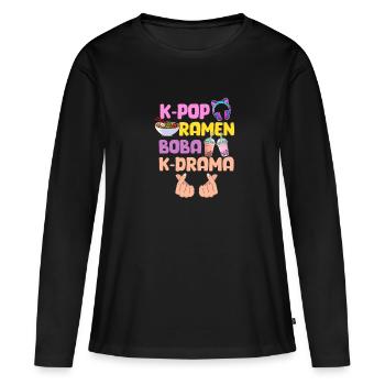 K-Pop Ramen Bubble Tea - Frauen Premium Bio Langarmshirt - Schwarz - Vorne - Julia (174cm)