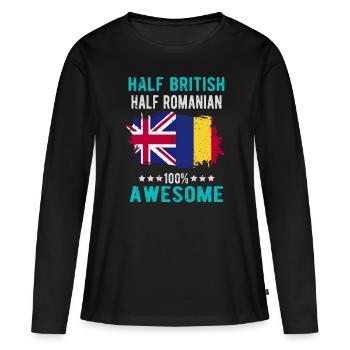 Moitié britannique moitié roumain - T-shirt manches longues Premium bio Femme - noir - Devant - Julia (174cm)
