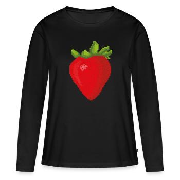 Rétro Pixel Fraise - T-shirt manches longues Premium bio Femme - noir - Devant - Julia (174cm)