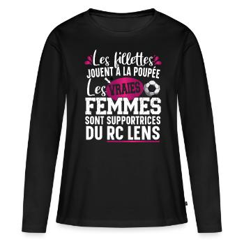 Lens Lensois Supportrice Football Cadeau Femme - T-shirt manches longues Premium bio Femme - noir - Devant - Julia (174cm)