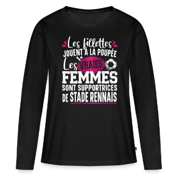 Stade Rennais Supportrice Football Cadeau Femme - T-shirt manches longues Premium bio Femme - noir - Devant - Julia (174cm)