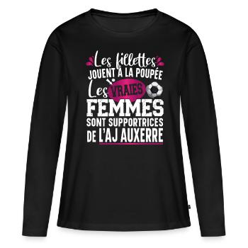Aj Auxerre Supportrice Football Cadeau Femme Girly - T-shirt manches longues Premium bio Femme - noir - Devant - Julia (174cm)