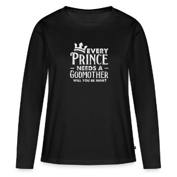 Marraine Tante Marraine Baptême Nièce Neveu Cadeau - T-shirt manches longues Premium bio Femme - noir - Devant - Julia (174cm)