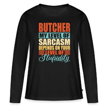 Butcher Butcher Butcher’s Shop Dicton - T-shirt manches longues Premium bio Femme - noir - Devant - Julia (174cm)