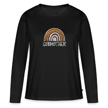 Marraine Tante Marraine Baptême Nièce Neveu Cadeau - T-shirt manches longues Premium bio Femme - noir - Devant - Julia (174cm)