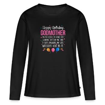 Marraine Tante Marraine Baptême Nièce Neveu Cadeau - T-shirt manches longues Premium bio Femme - noir - Devant - Julia (174cm)