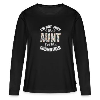 Marraine Tante Marraine Baptême Nièce Neveu Cadeau - T-shirt manches longues Premium bio Femme - noir - Devant - Julia (174cm)