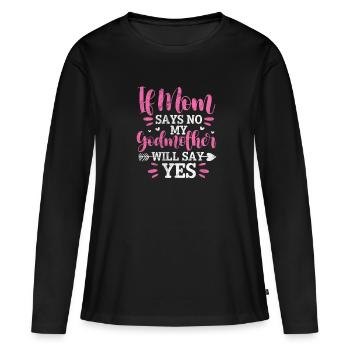 Marraine Tante Marraine Baptême Nièce Neveu Cadeau - T-shirt manches longues Premium bio Femme - noir - Devant - Julia (174cm)