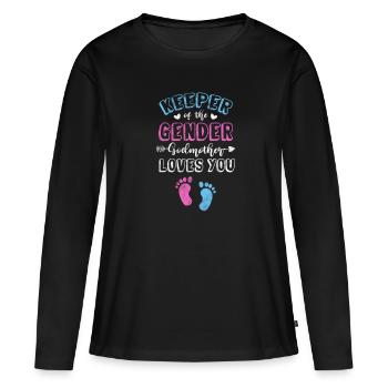 Marraine Tante Marraine Baptême Nièce Neveu Cadeau - T-shirt manches longues Premium bio Femme - noir - Devant - Julia (174cm)