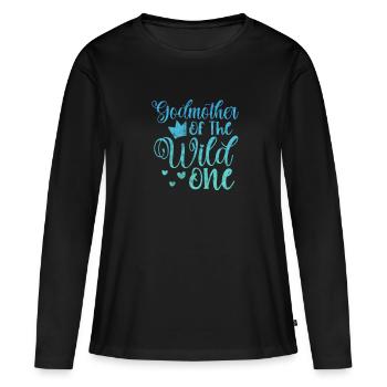 Marraine Tante Marraine Baptême Nièce Neveu Cadeau - T-shirt manches longues Premium bio Femme - noir - Devant - Julia (174cm)